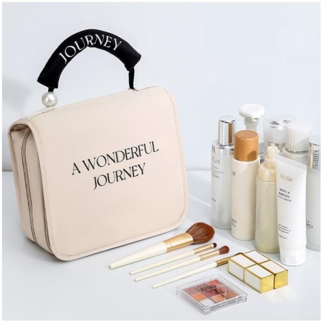 Krémová skladacia kozmetická taška