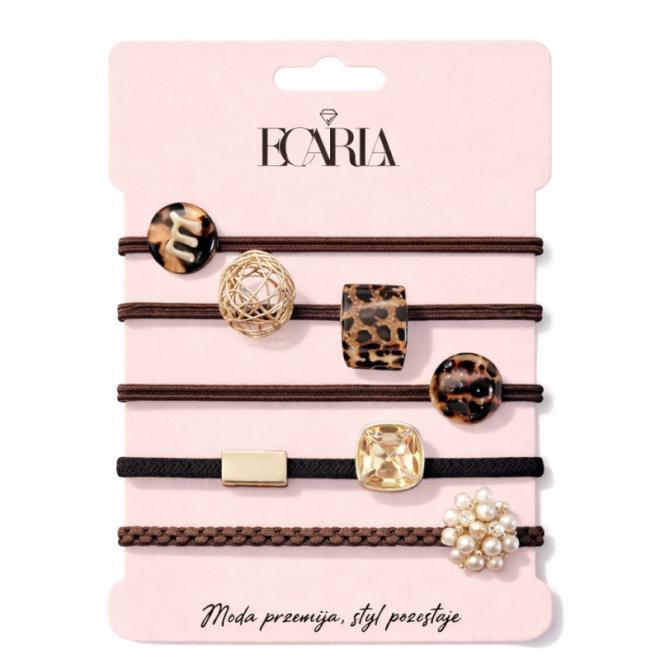 Sada 5 hnedých gumičiek do vlasov