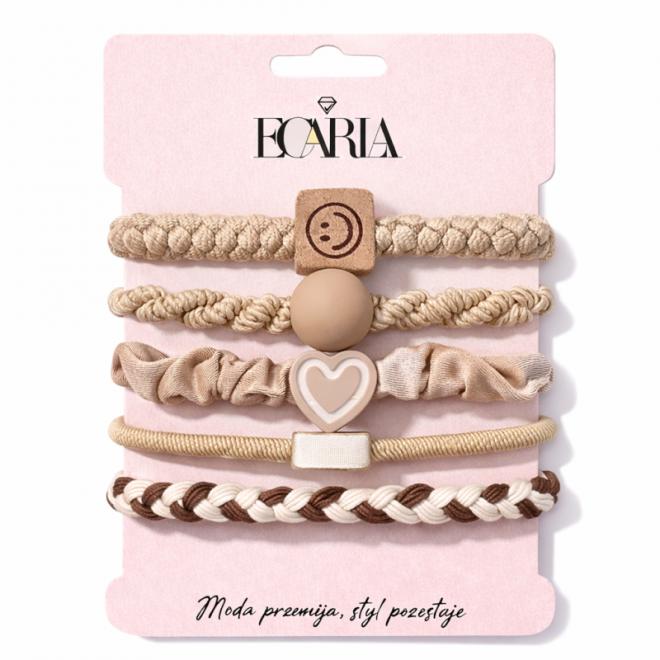 Sada 5 béžových gumičiek do vlasov