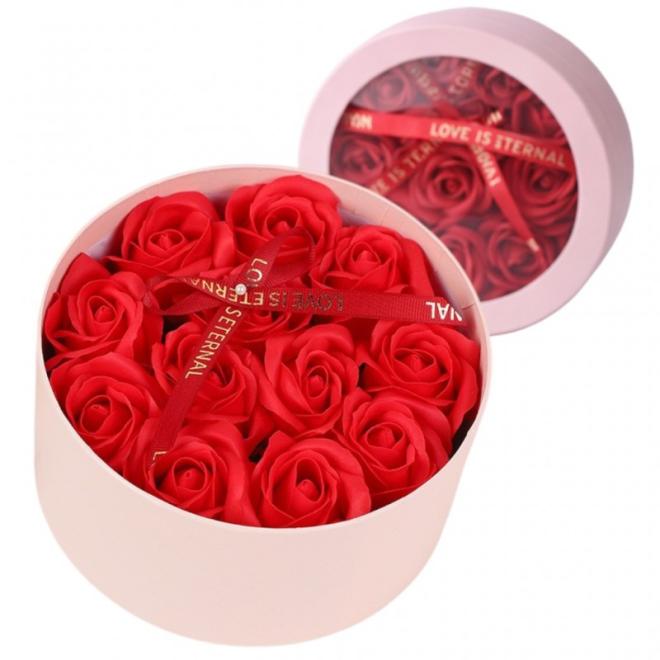 Box voňavých červených mydlových ruží
