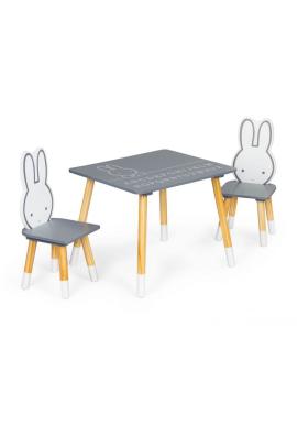 Sivý drevený set stola a 2 stoličiek