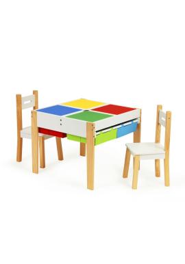 Drevený set 2 stoličiek a stola so šuflíkmi