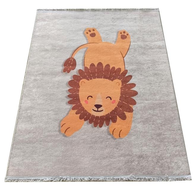 Detský sivý koberec s levom