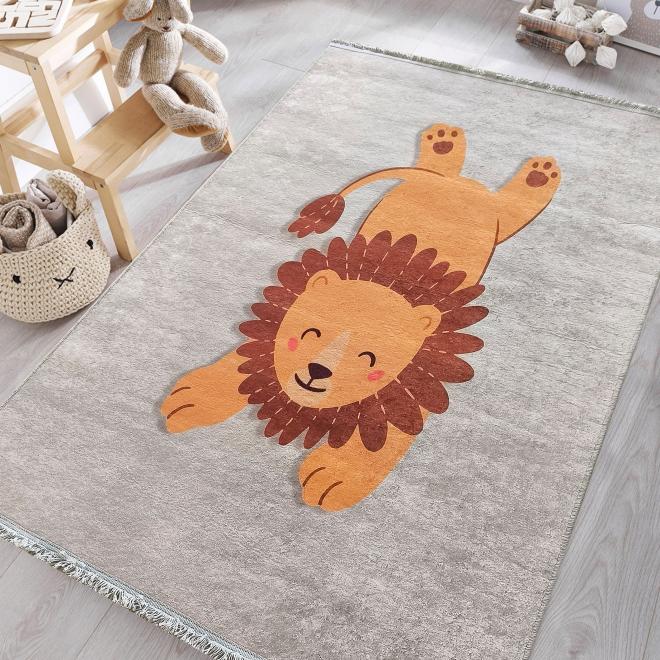 Detský sivý koberec s levom