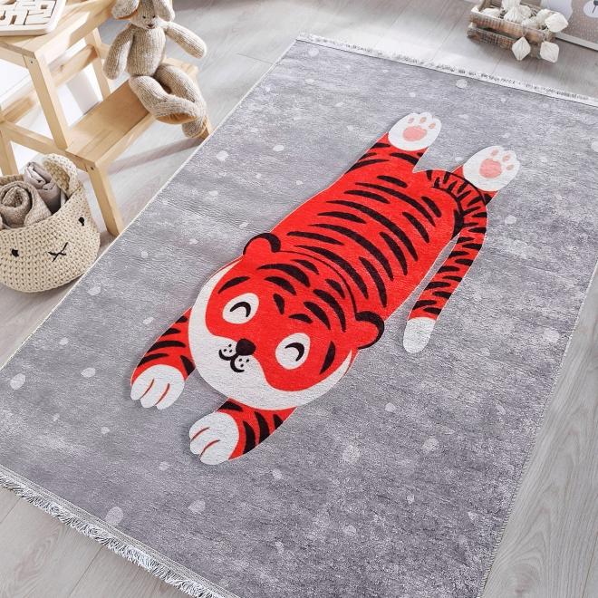 Sivý detský koberec s motívom tigra