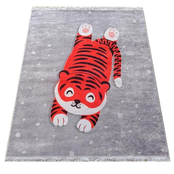 Sivý detský koberec s motívom tigra