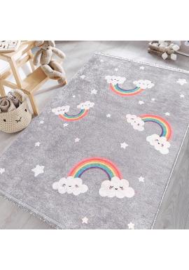 Detský sivý koberec s motívom dúhy