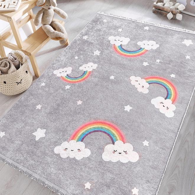 Detský sivý koberec s motívom dúhy