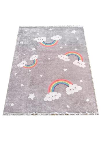 Detský sivý koberec s motívom dúhy