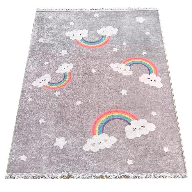 Detský sivý koberec s motívom dúhy