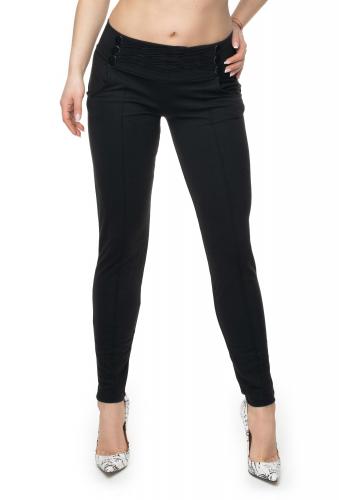Štýlové nohavice s ozdobnými gombíkmi v čiernej farbe pre dámy
