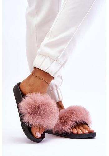 Ružové šľapky s kožušinou pre dámy