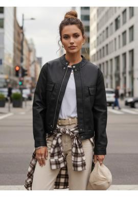 Čierna dámska kožená bunda TY5539