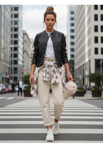 Čierna dámska kožená bunda TY5539