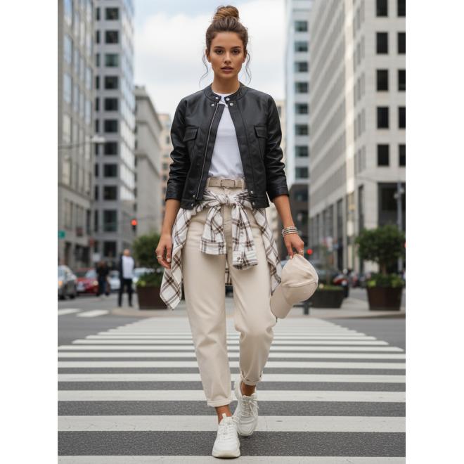 Čierna dámska kožená bunda TY5539