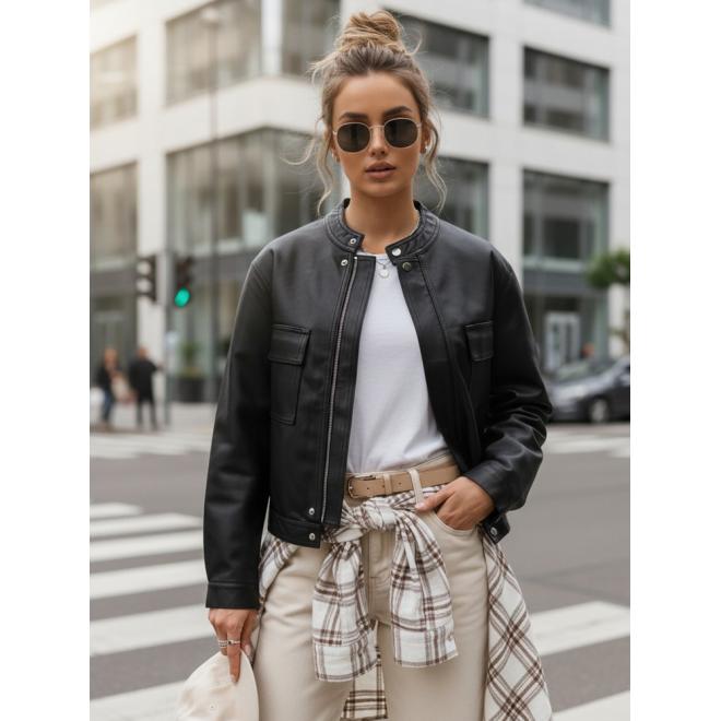 Čierna dámska kožená bunda TY5539