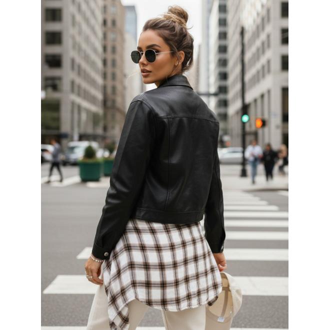 Čierna dámska kožená bunda TY5539