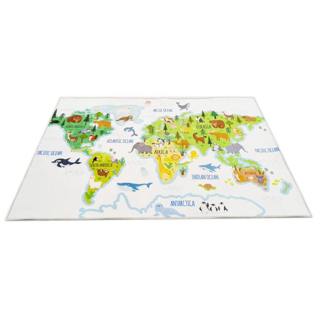 Detský koberec s mapou a zvieratami