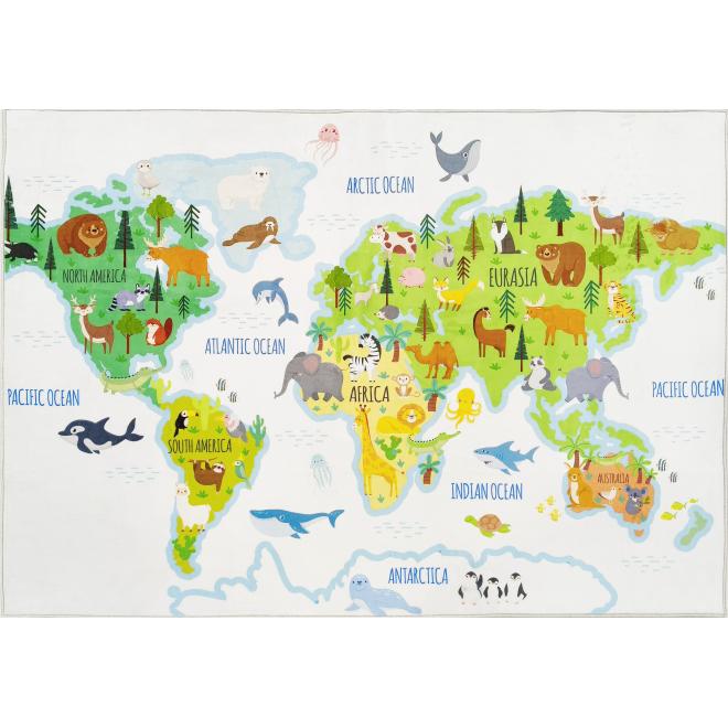 Detský koberec s mapou a zvieratami