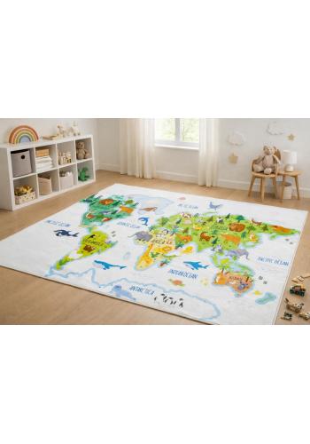 Detský koberec s mapou a zvieratami