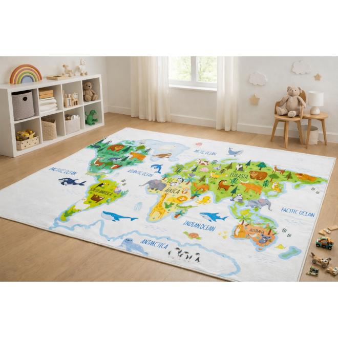 Detský koberec s mapou a zvieratami