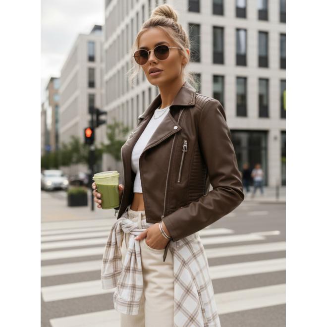 Dámska hnedá kožená bunda TY5537