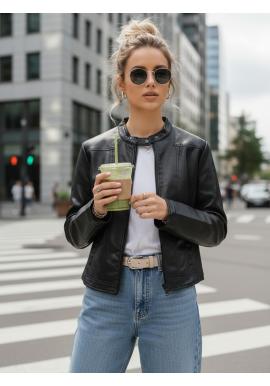 Čierna dámska kožená bunda so stojačikom TY5568