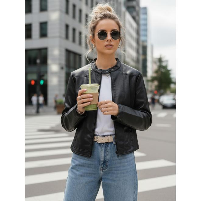 Čierna dámska kožená bunda so stojačikom TY5568