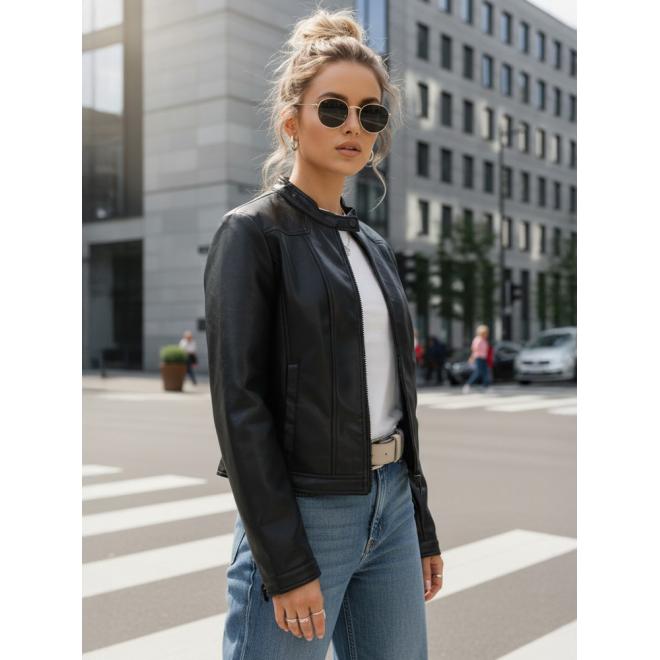 Čierna dámska kožená bunda so stojačikom TY5568