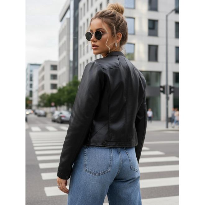 Čierna dámska kožená bunda so stojačikom TY5568