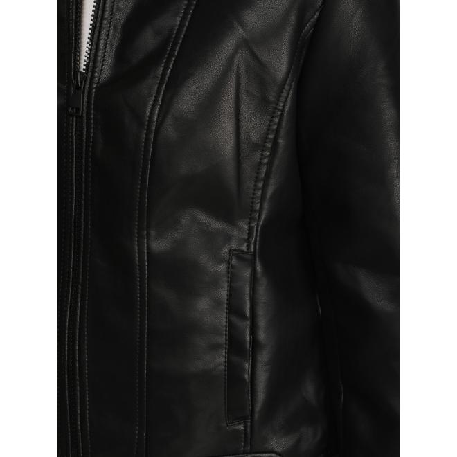 Čierna dámska kožená bunda so stojačikom TY5568