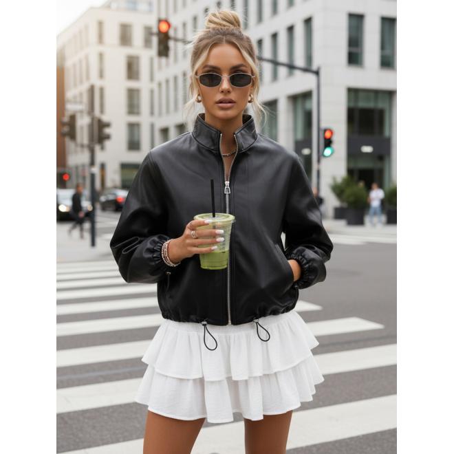 Čierna dámska kožená bomber bunda TY5595