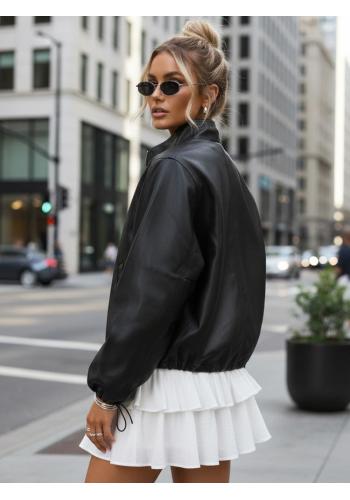 Čierna dámska kožená bomber bunda TY5595