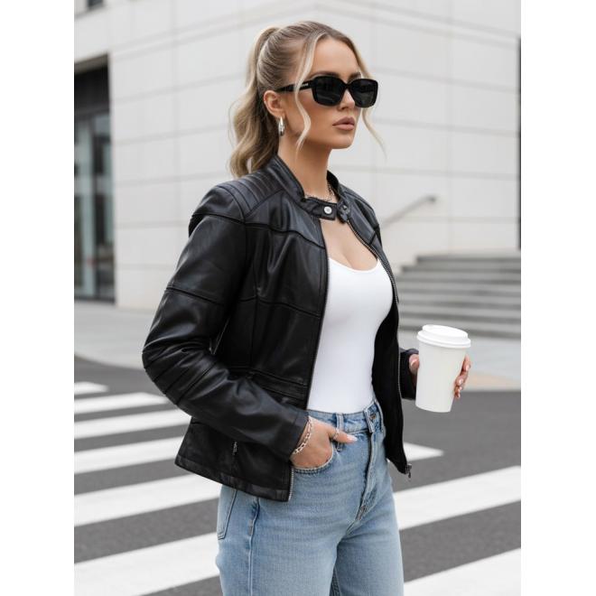 Kožená dámska bunda so stojačikom TY5455