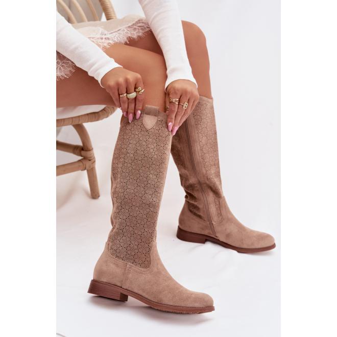 Béžové dámske ažúrové čižmy