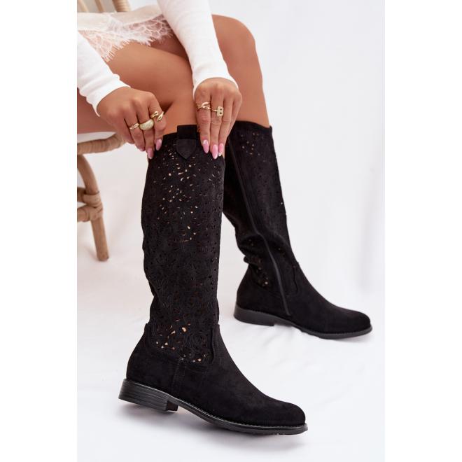 Dámske čierne ažúrové čižmy