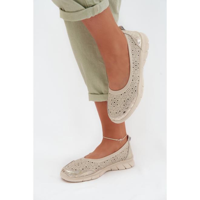 Ažúrové dámske balerínky béžovej farby