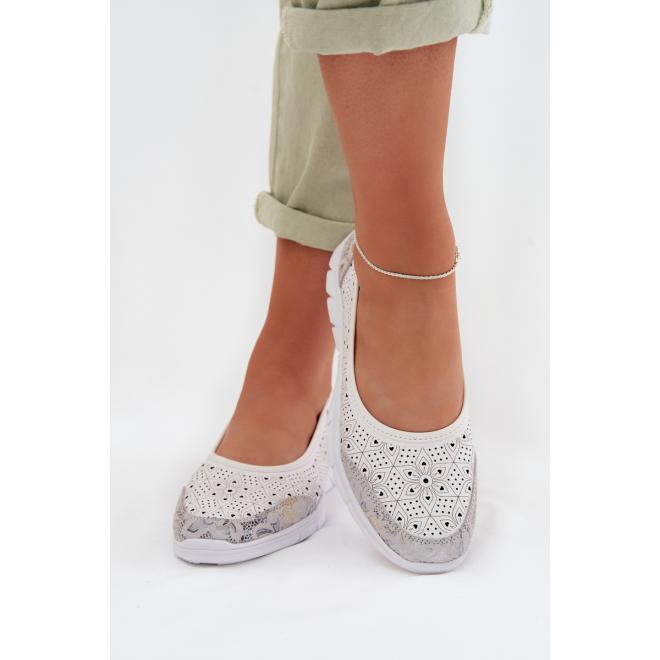 Biele ažúrové dámske balerínky