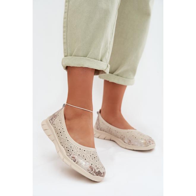 Dámske béžové ažúrové balerínky