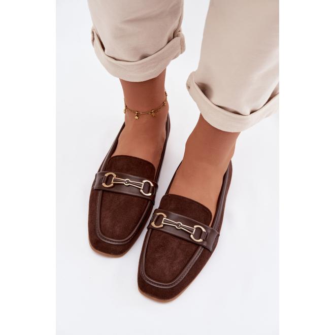 Hnedé dámske mokasíny s ozdobou