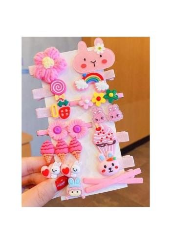 Sada 14 ružových sponiek do vlasov