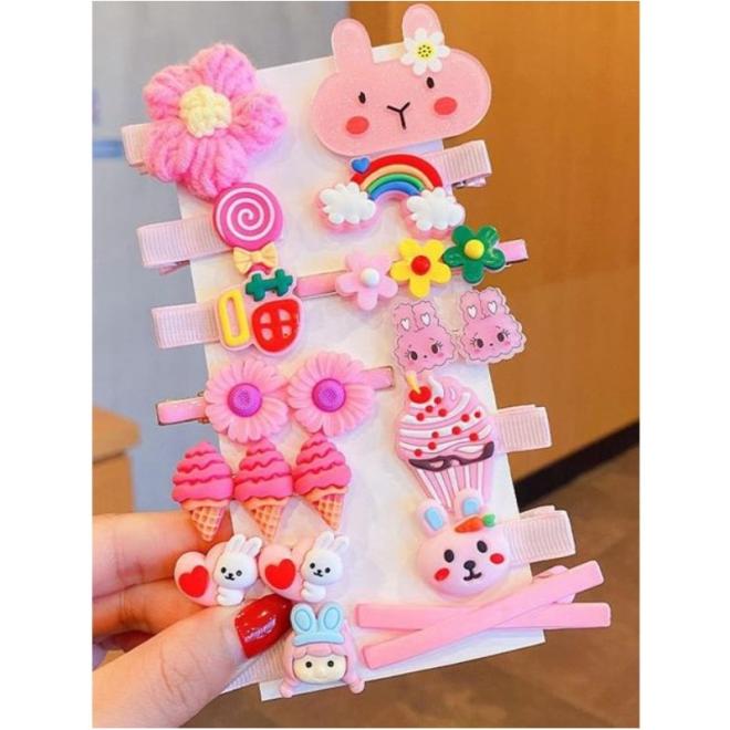 Sada 14 ružových sponiek do vlasov