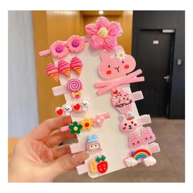 Sada 14 ružových sponiek do vlasov