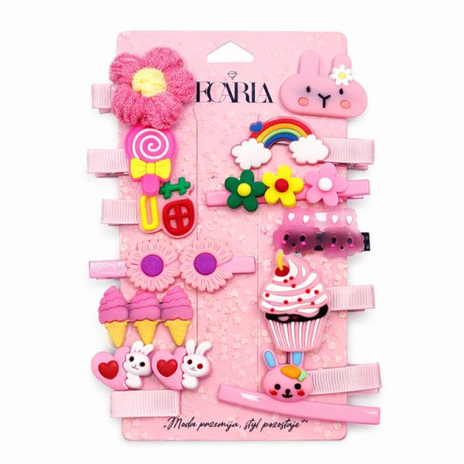 Sada 14 ružových sponiek do vlasov