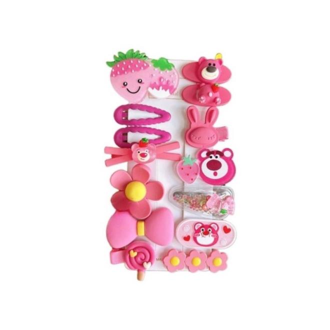 Sada 14 ružových sponiek do vlasov