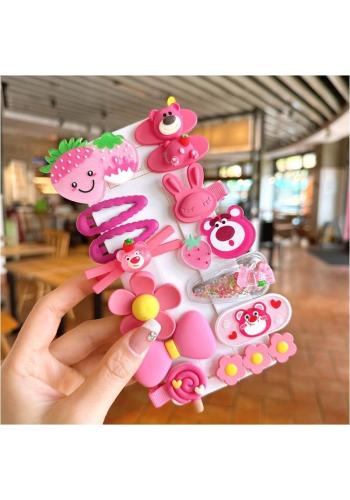 Sada 14 ružových sponiek do vlasov