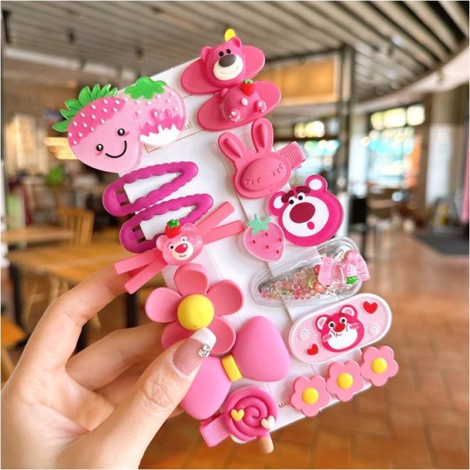 Sada 14 ružových sponiek do vlasov