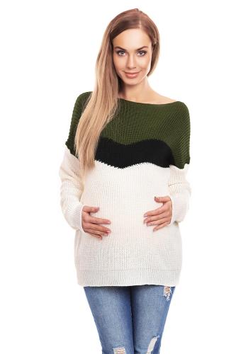Tehotenský sveter trojfarebný - kaki