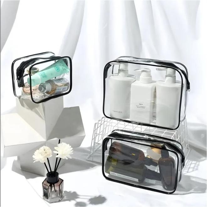 Sada 3 priehľadných kozmetických tašiek