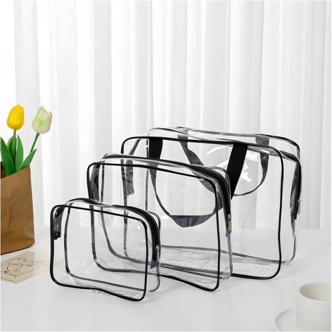 Sada 3 priehľadných kozmetických tašiek